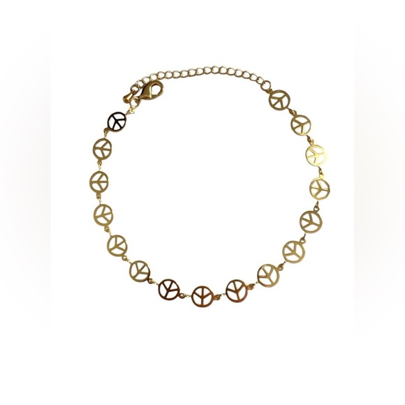 Gold Peace Sign Anklet - Picture 3 of 4